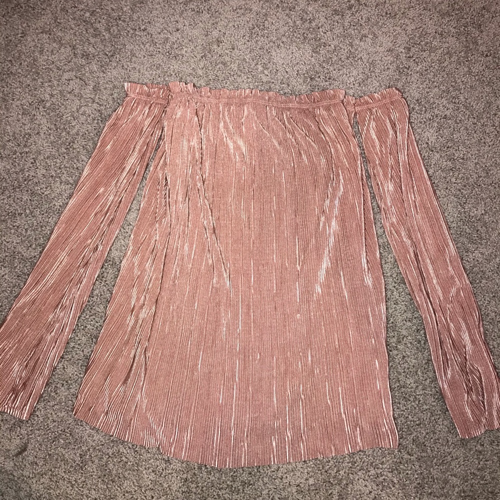 Off the shoulder metallic pale pink medium shirt